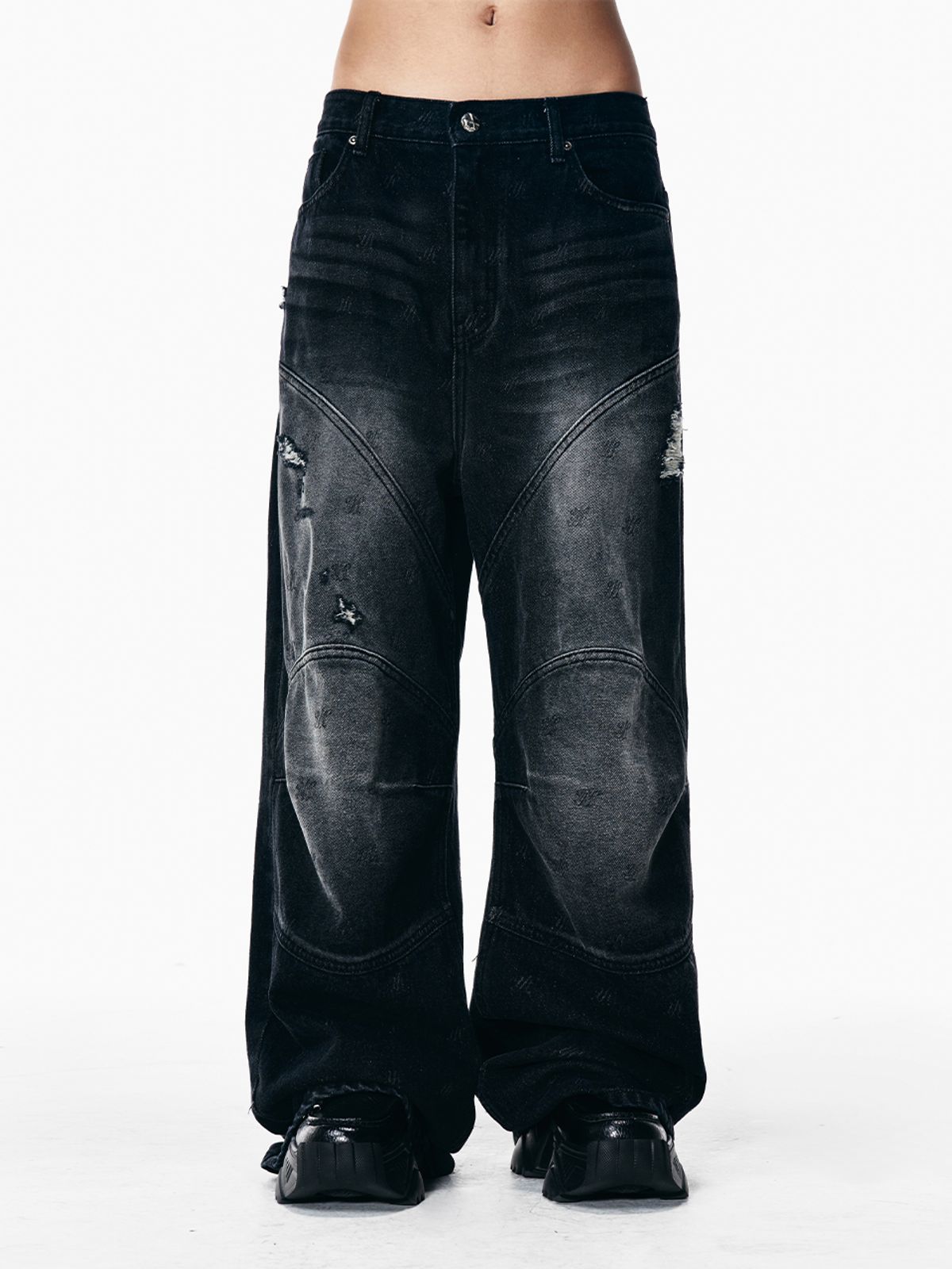 와이이이엘(YEEL) LOGO PRINT PANELED PANTS BLACK