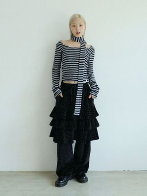 도트 벨벳 캉캉 미디 스커트 팬츠(블랙)