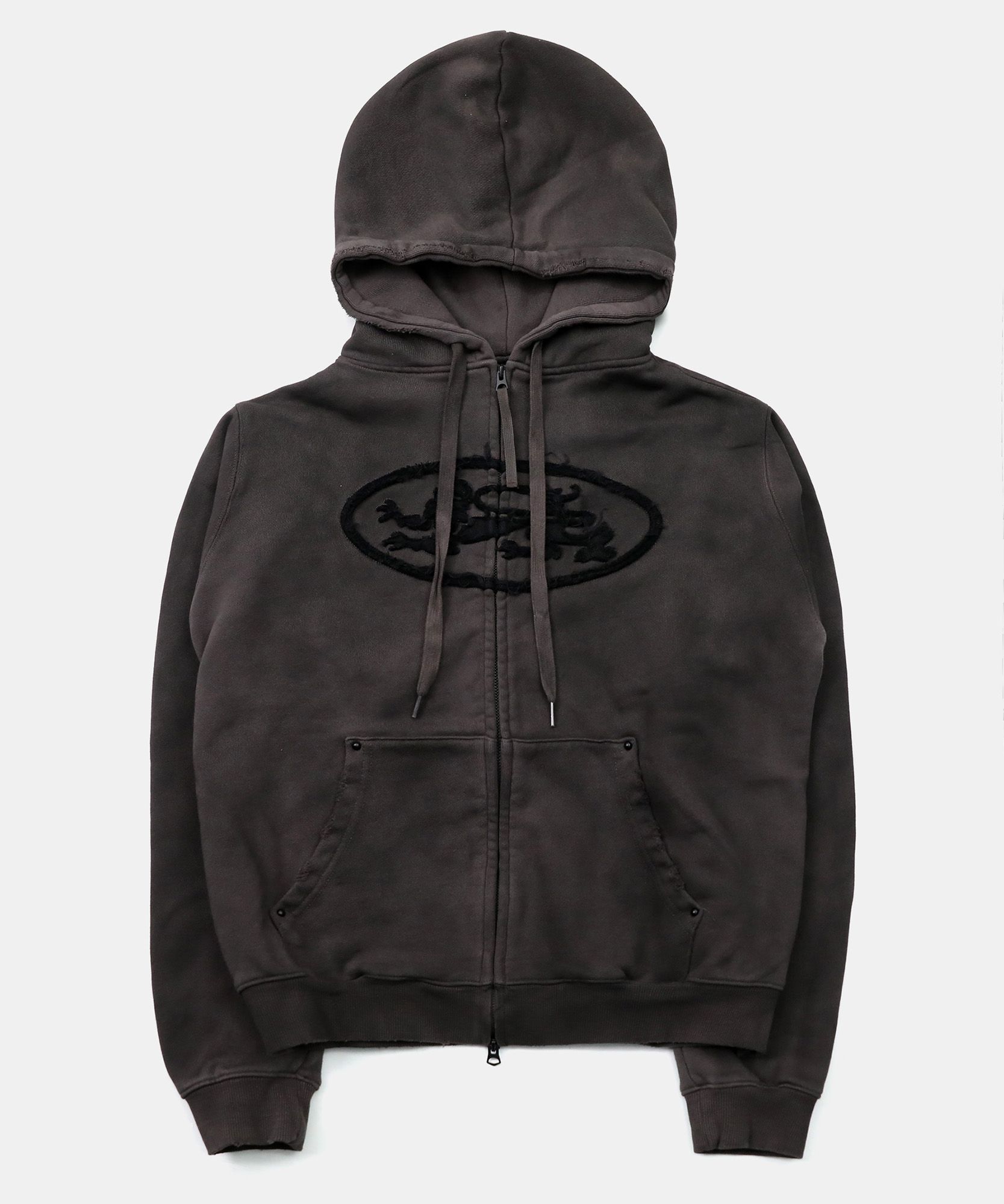 MUSINSA | BADBLOOD Lion Patch Hooded Zip-Up - Charcoal