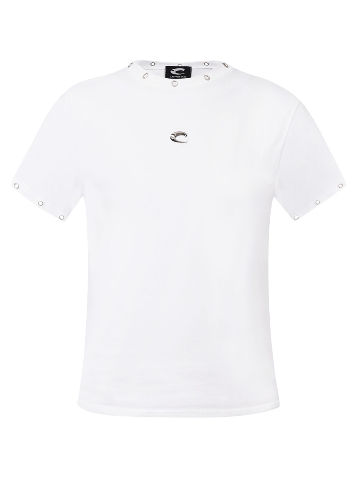 르렌느(LERENNE) Eyelet Slim Fit T-Shirt - White