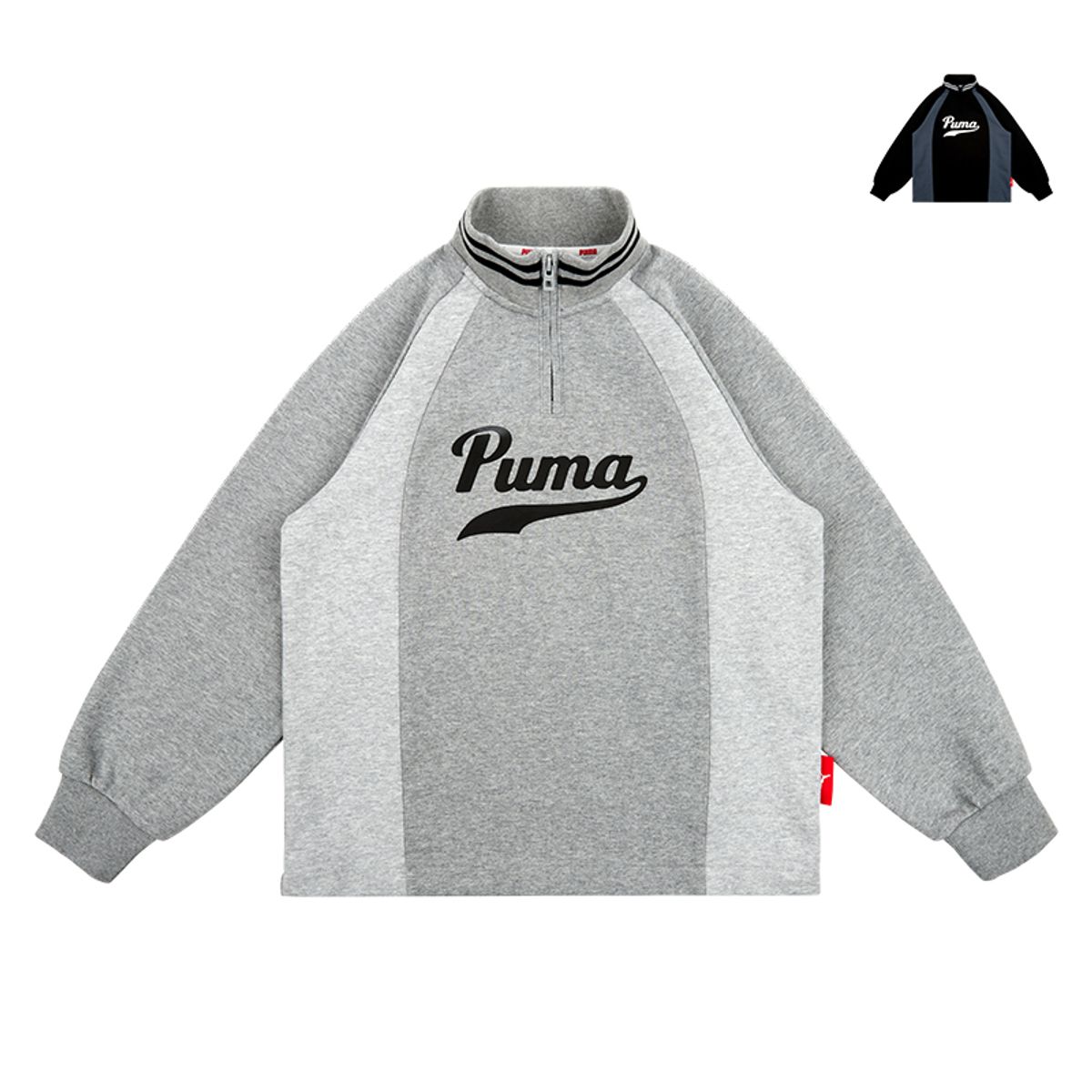 푸마 키즈(PUMA KIDS) 컬러블럭 반집업 맨투맨_PK53MR305