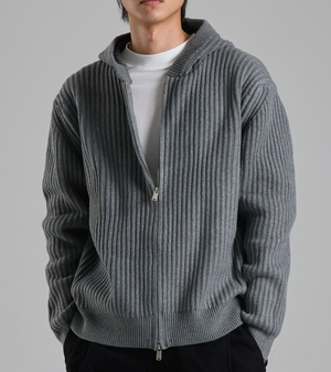 미니멀 후드 집업 니트 가디건 (그레이)