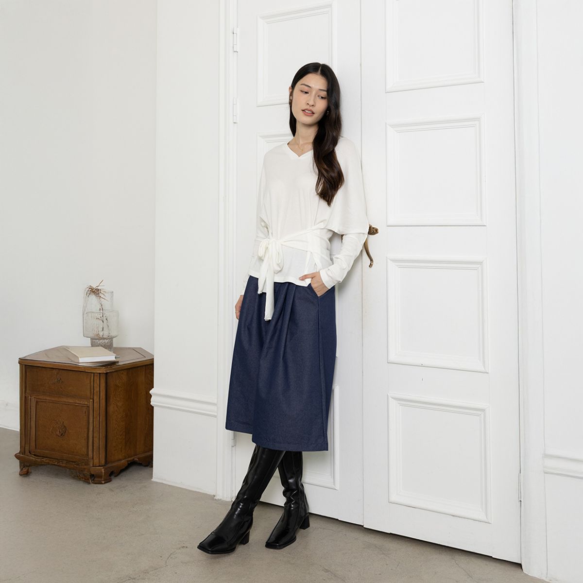 랭썬(LANGSON) LS_Loose waist belt pants_2color
