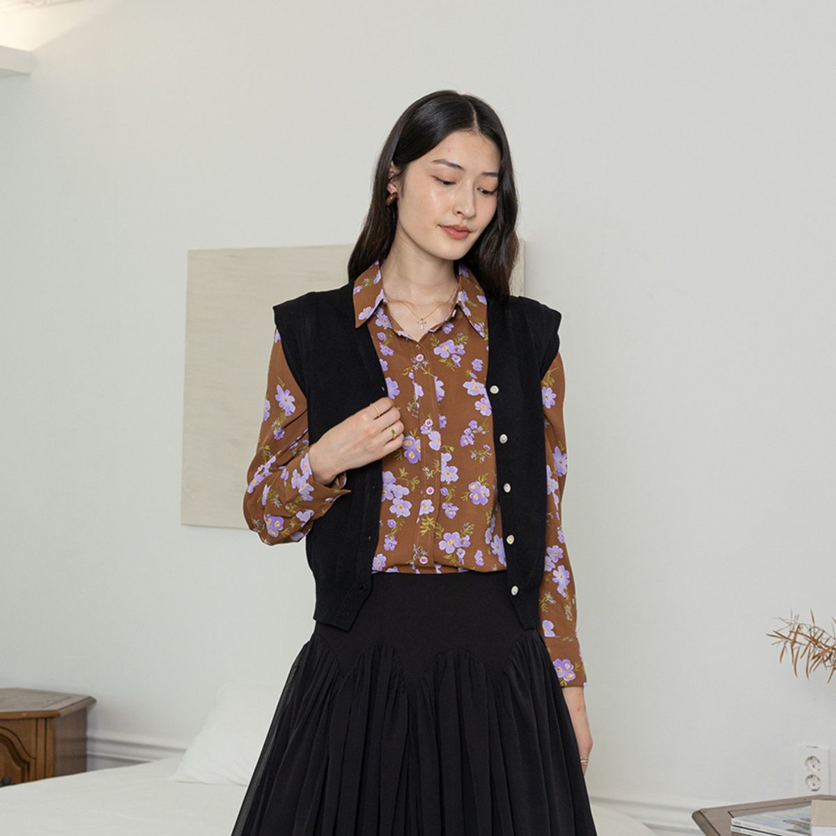 랭썬(LANGSON) LS_Butterfly pattern shirt_BROWN