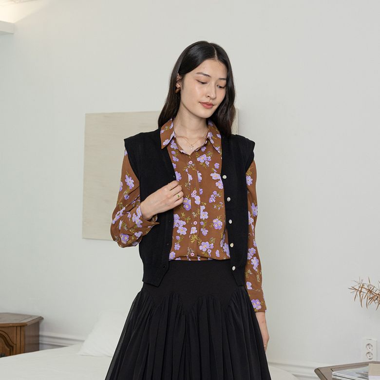 LS_Butterfly pattern shirt_BROWN
