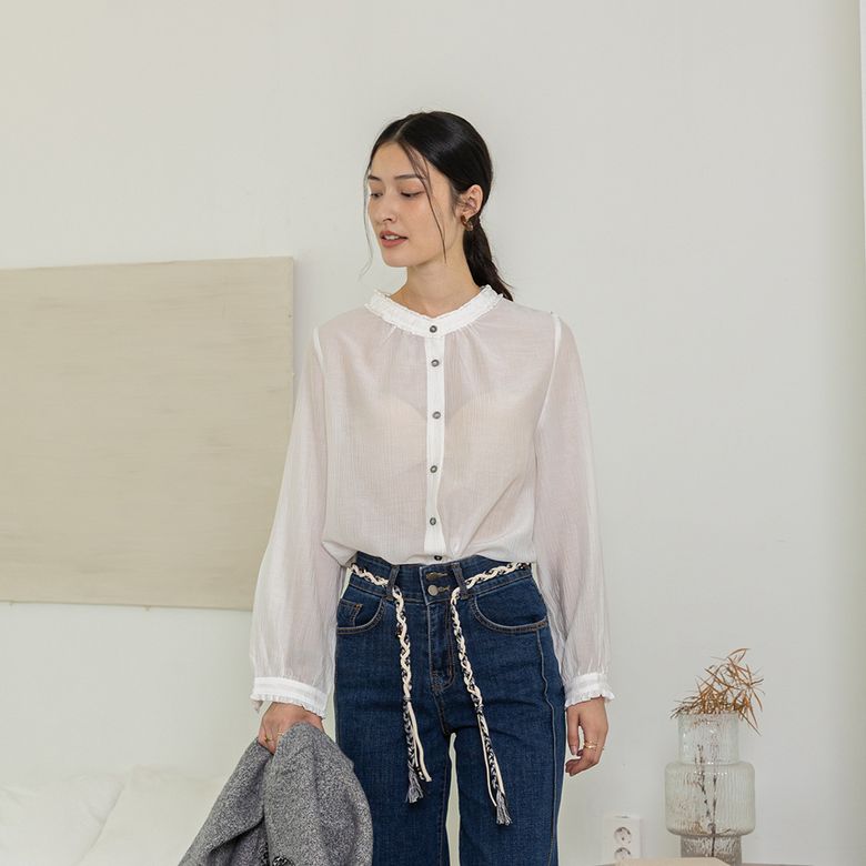 LS_Neckline pleated shirt_2color