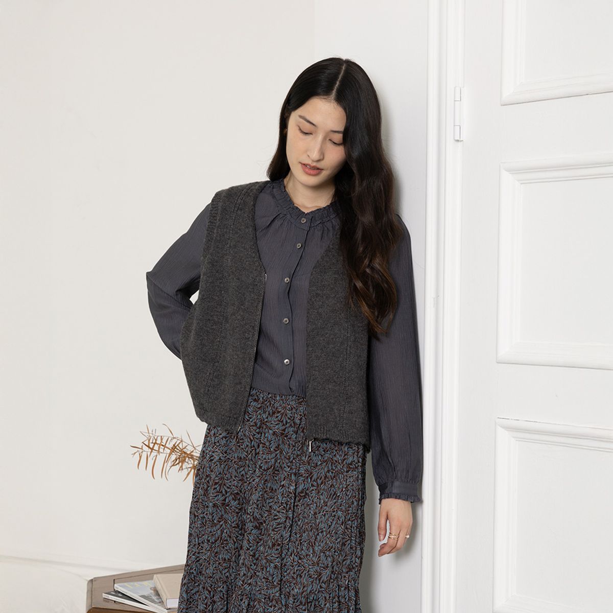 랭썬(LANGSON) LS_Zipper knit vest_GRAY