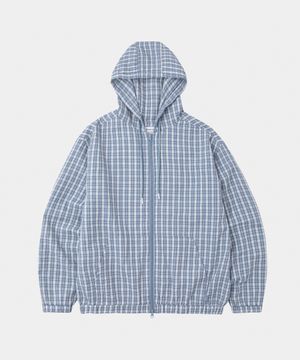 프레쉬 체크 후드 바람막이 자켓 스카이블루