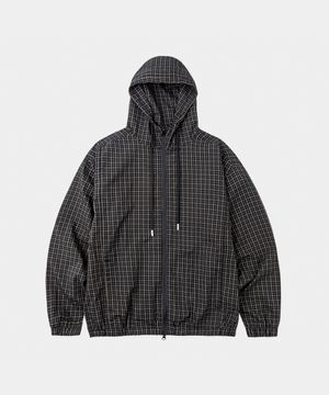 멀티컬러 체크후드 바람막이 자켓 블랙