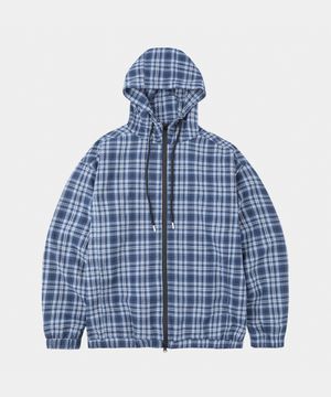 아울 체크 후드 바람막이 자켓 다크블루