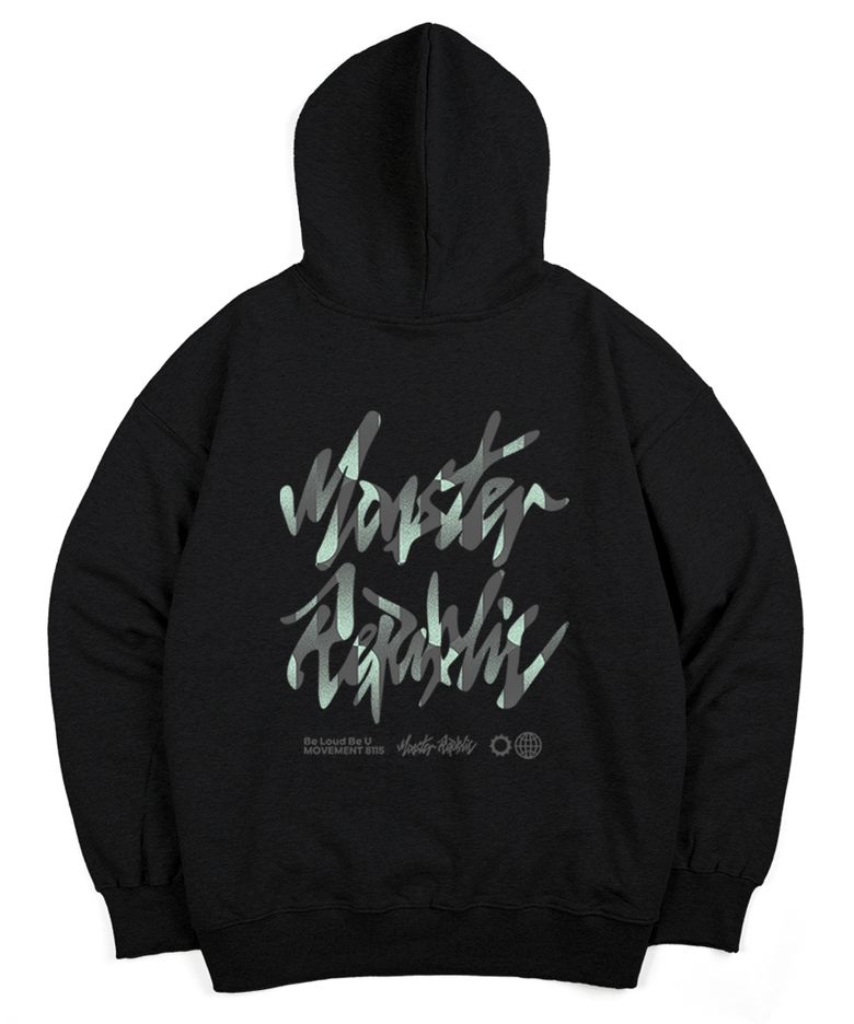스톤 로고 파스텔 그린 후드티 블랙_8115
