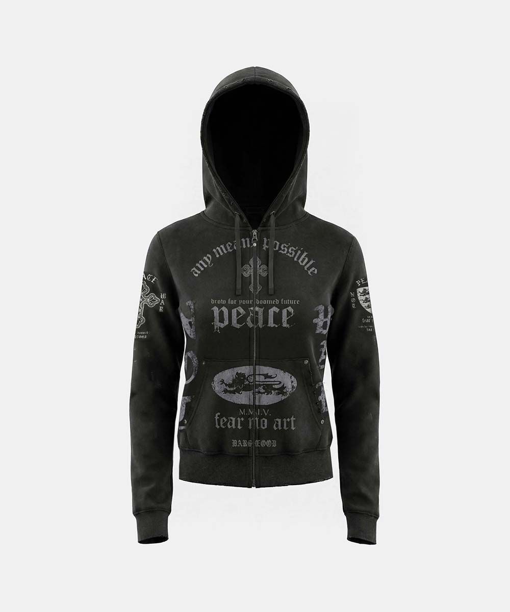 MUSINSA | BADBLOOD PEACE NOT WAR Hooded Zip-Up - Dusty Black