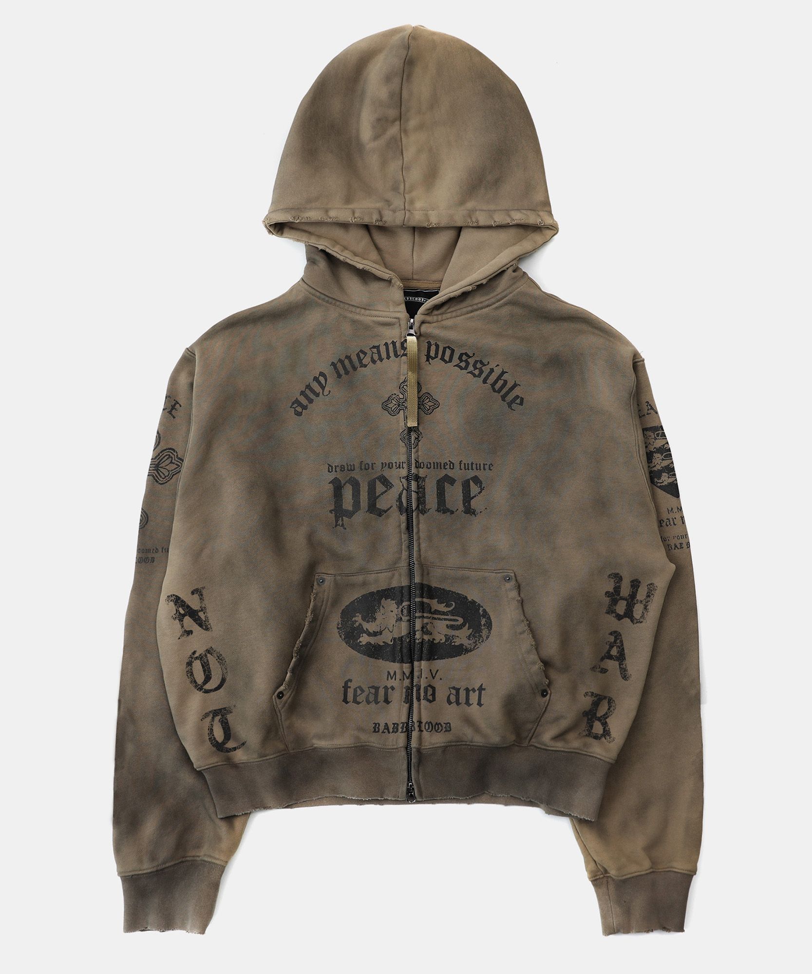MUSINSA | BADBLOOD PEACE NOT WAR Hooded Zip-Up - Dusty Beige