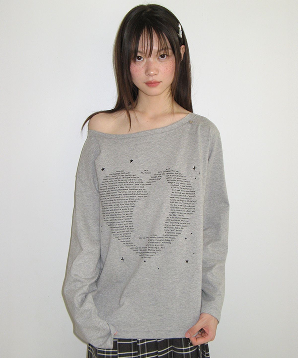 론론(RONRON) TYPE CAT OFF SHOULDER LONG SLEEVE GREY