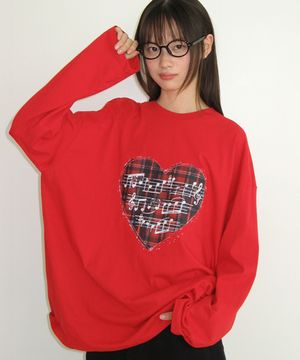 VINTAGE HEART MUSIC OVER FIT LONG SLEEVE RED