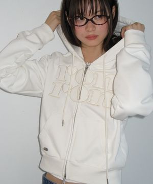 APPLIQUE LOGO HOODED ZIP UP WHITE