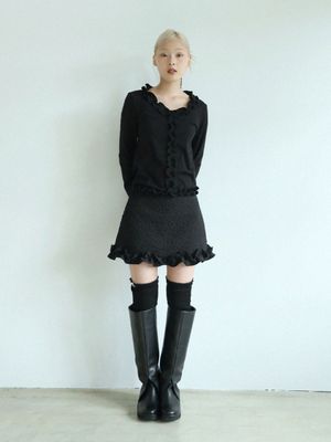 플라워 러플 미니 스커트(블랙)