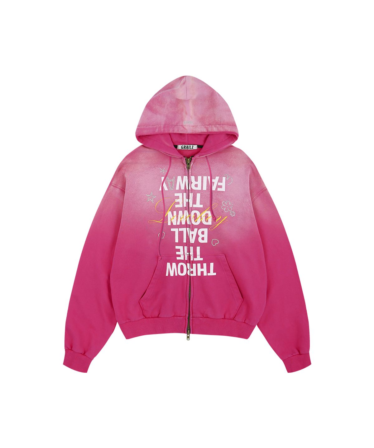 그레일즈(GRAILZ) OVER GRAPHIC VINTAGE ZIP HOODIE [PINK]