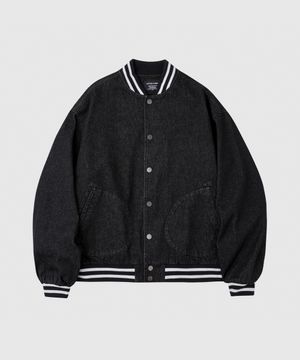 스톤 데님 스타디움 바시티 자켓 블랙