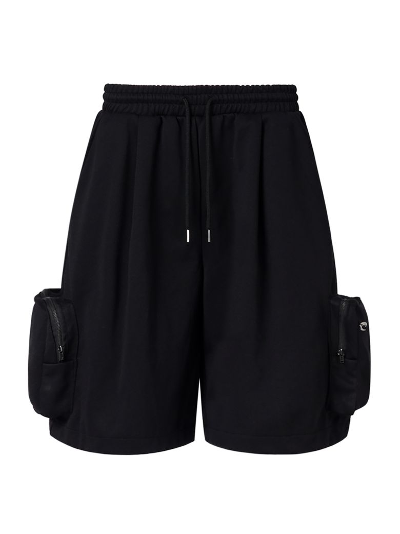 Solid Pocket Cargo Bermuda Pants - Black