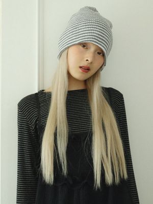 스트라이프 롱 비니(그레이)