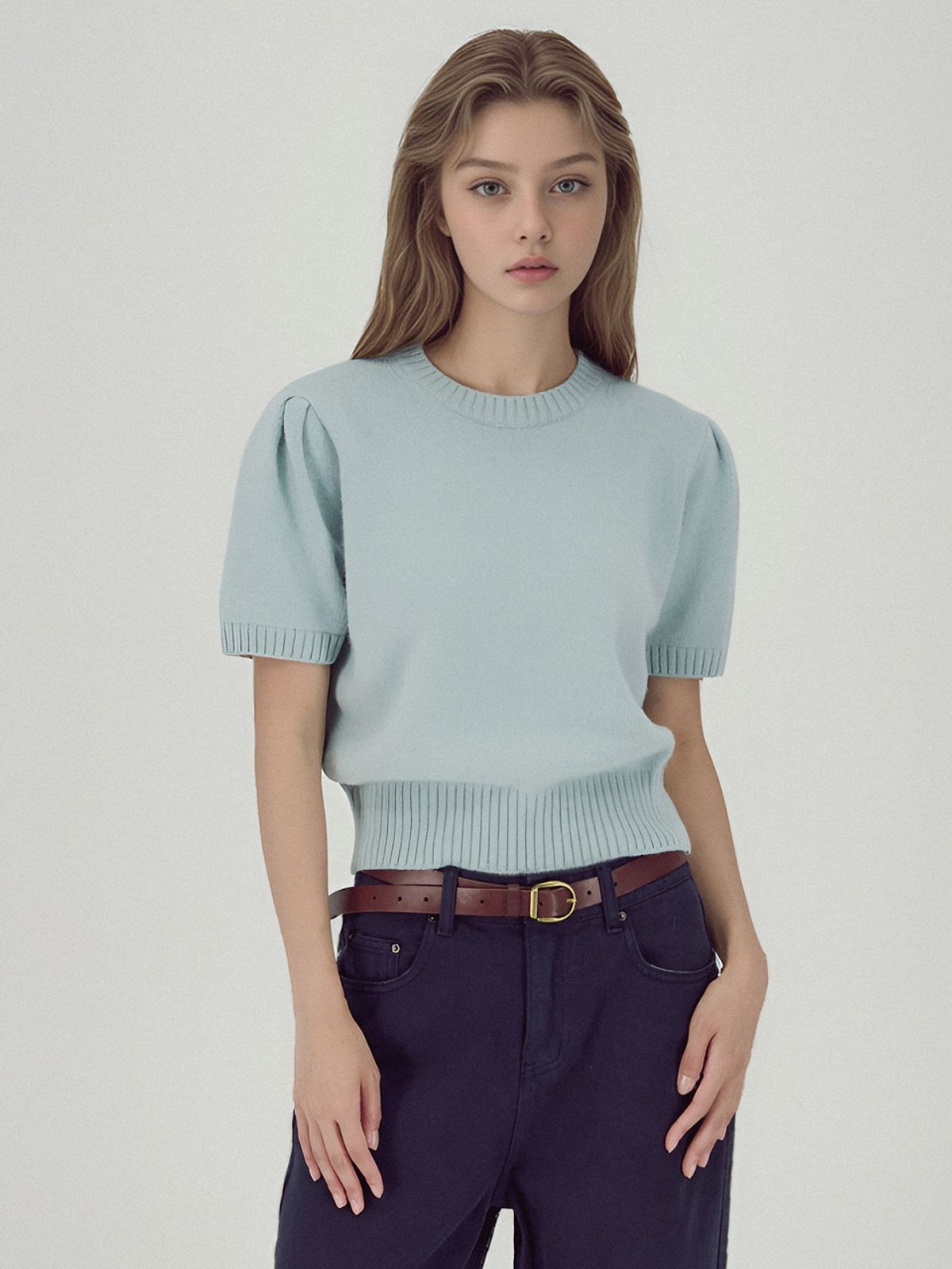 아쿠드(ACUD) Balloon Shoulder Half Knit _Sky