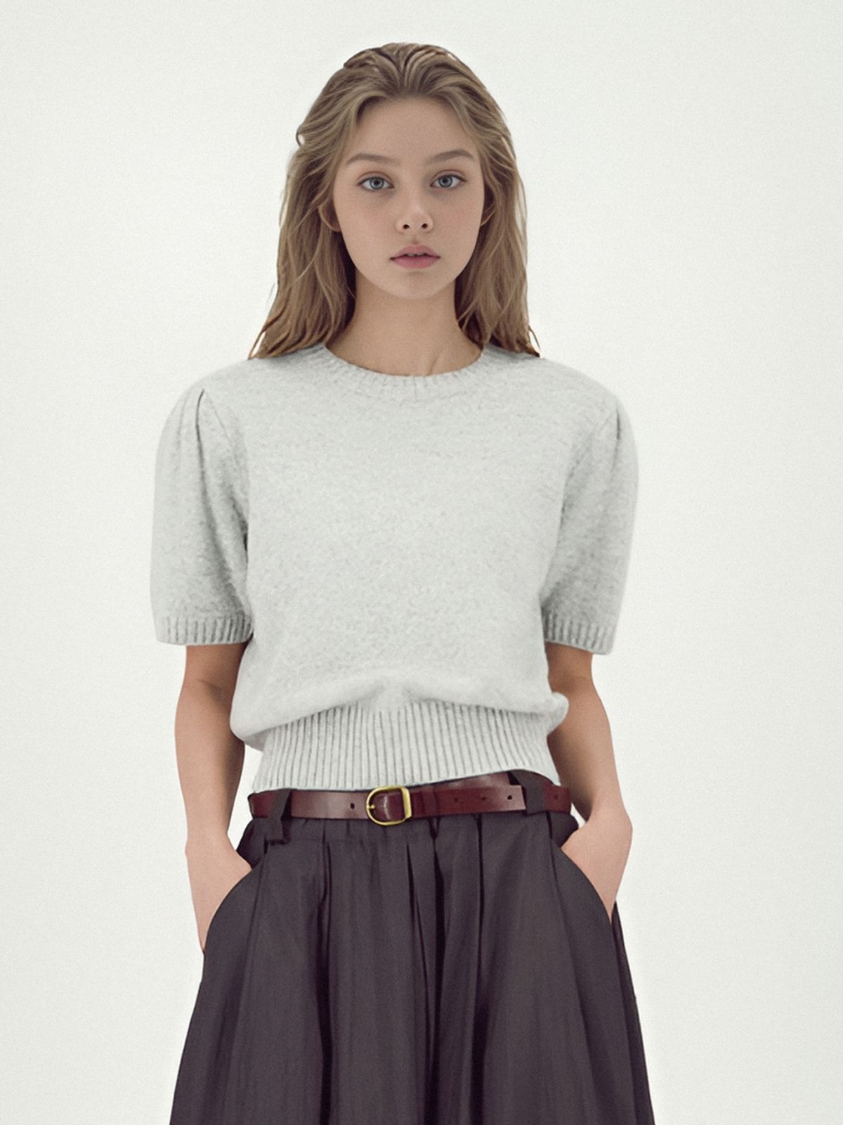 아쿠드(ACUD) Balloon Shoulder Half Knit _Grey