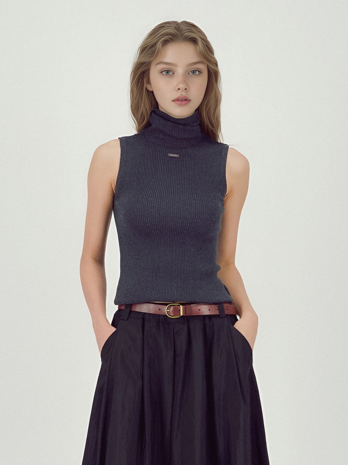 아쿠드(ACUD) Ribbed Sleeveless Knit _Charcoal