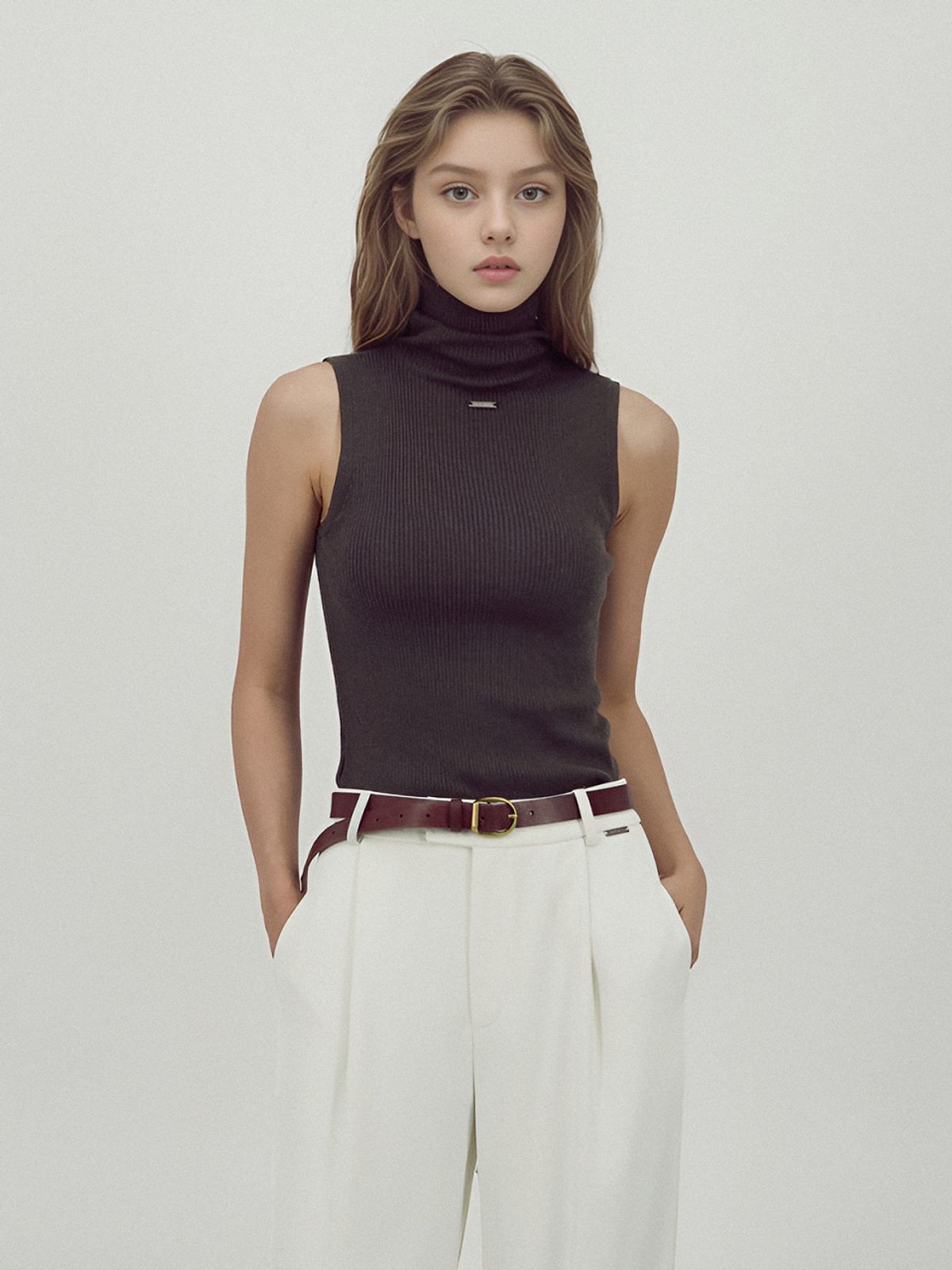 아쿠드(ACUD) Ribbed Sleeveless Knit _D.Brown