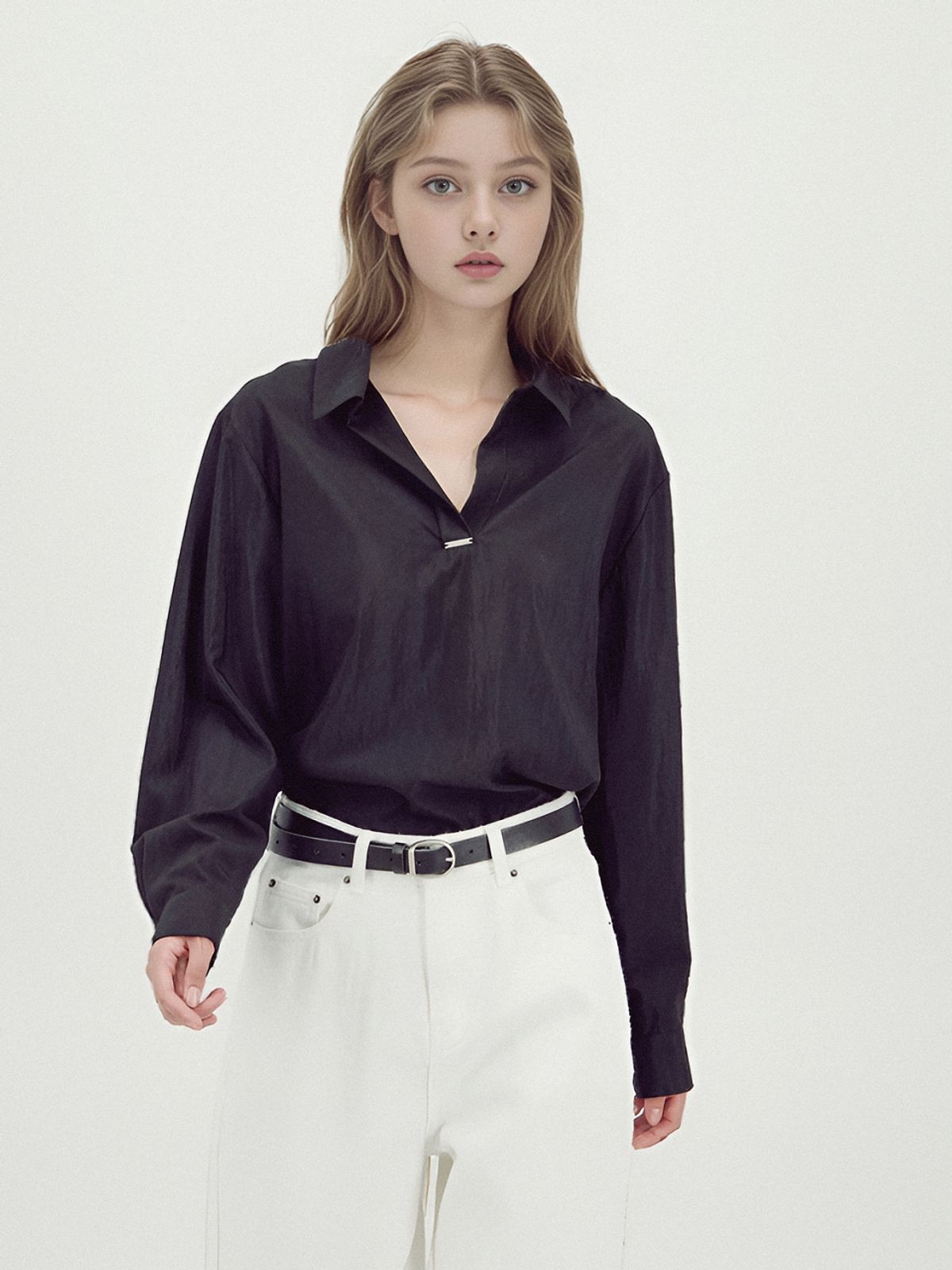 아쿠드(ACUD) Glossy Shirt Blouse _Black