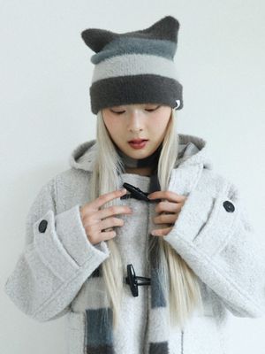 스트라이프 캣 비니(블루 그레이)