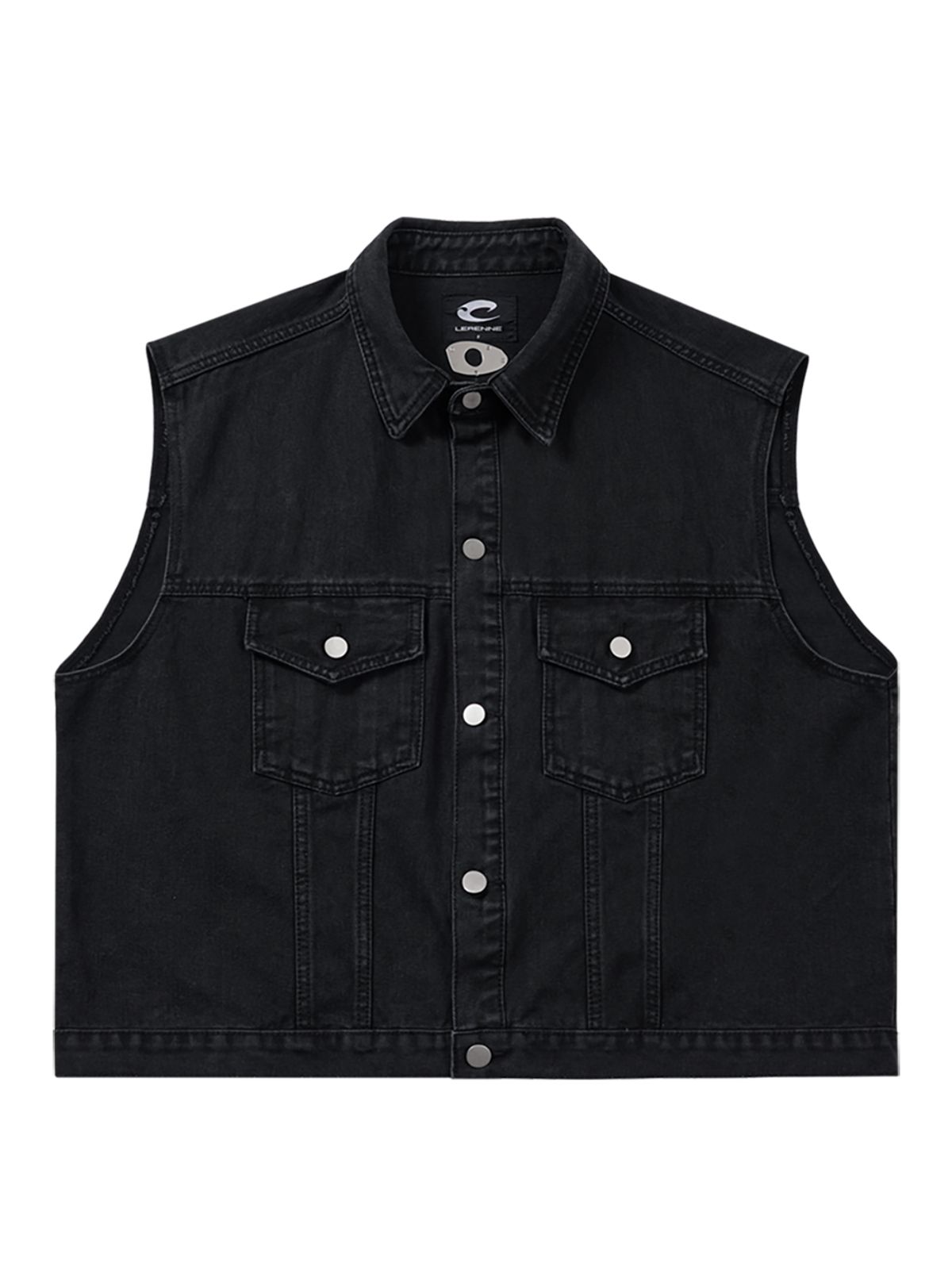 르렌느(LERENNE) Cropped Denim Vest Jacket - Black