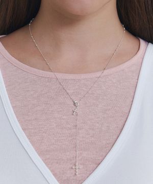 더블 크로스 진주 롱 목걸이 / STJ-NB1702WG