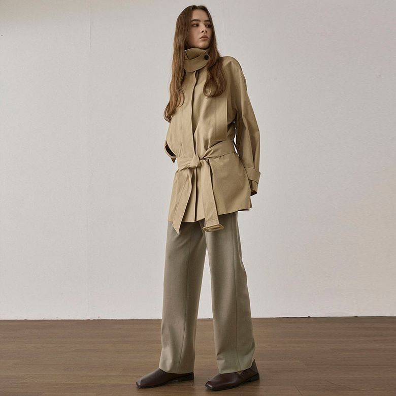 OVERSIZE BELTED HALF COAT - BEIGE