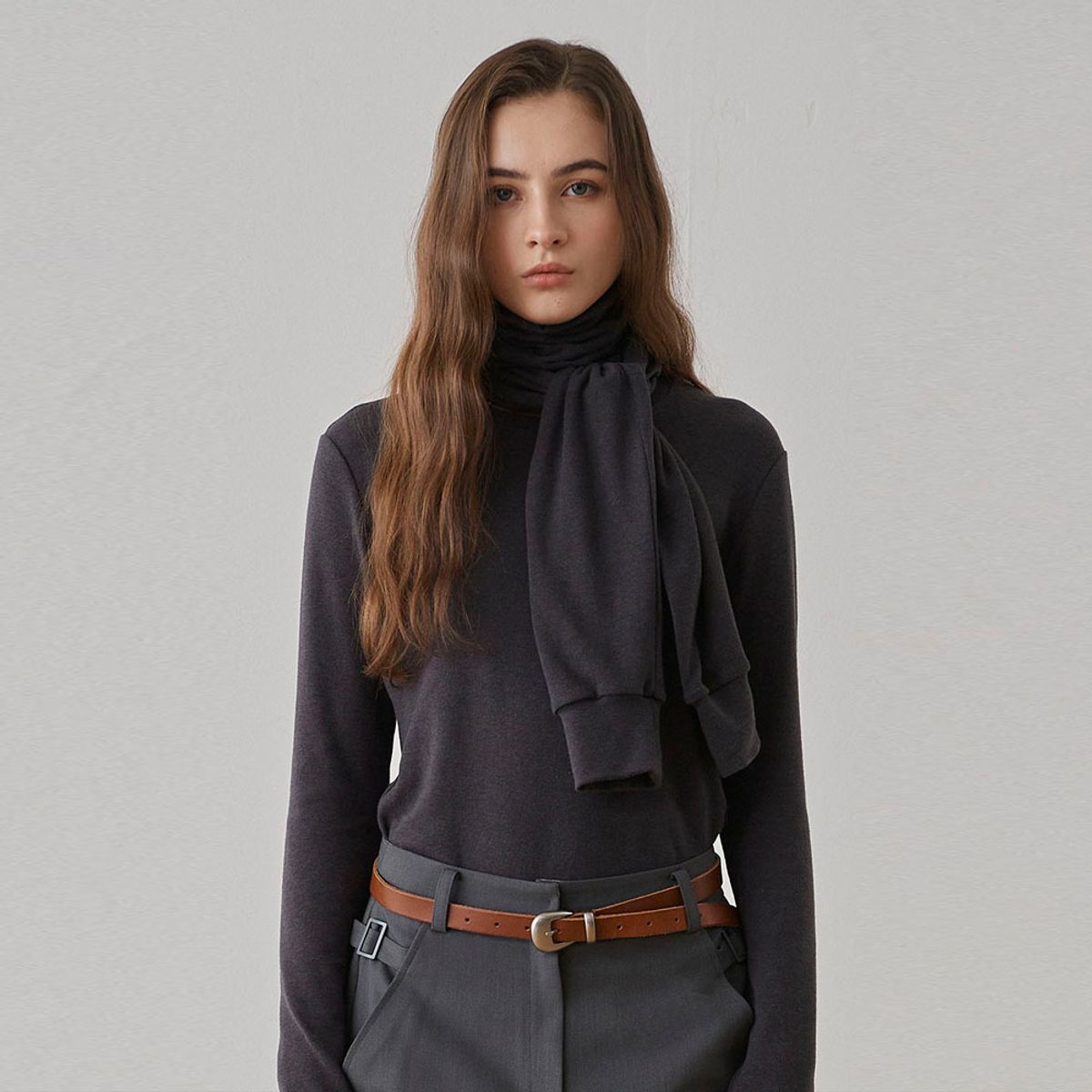 씨커슨(CKUSUN) WOOL BLEND BOLERO LAYERED T-SHIRTS - GREY