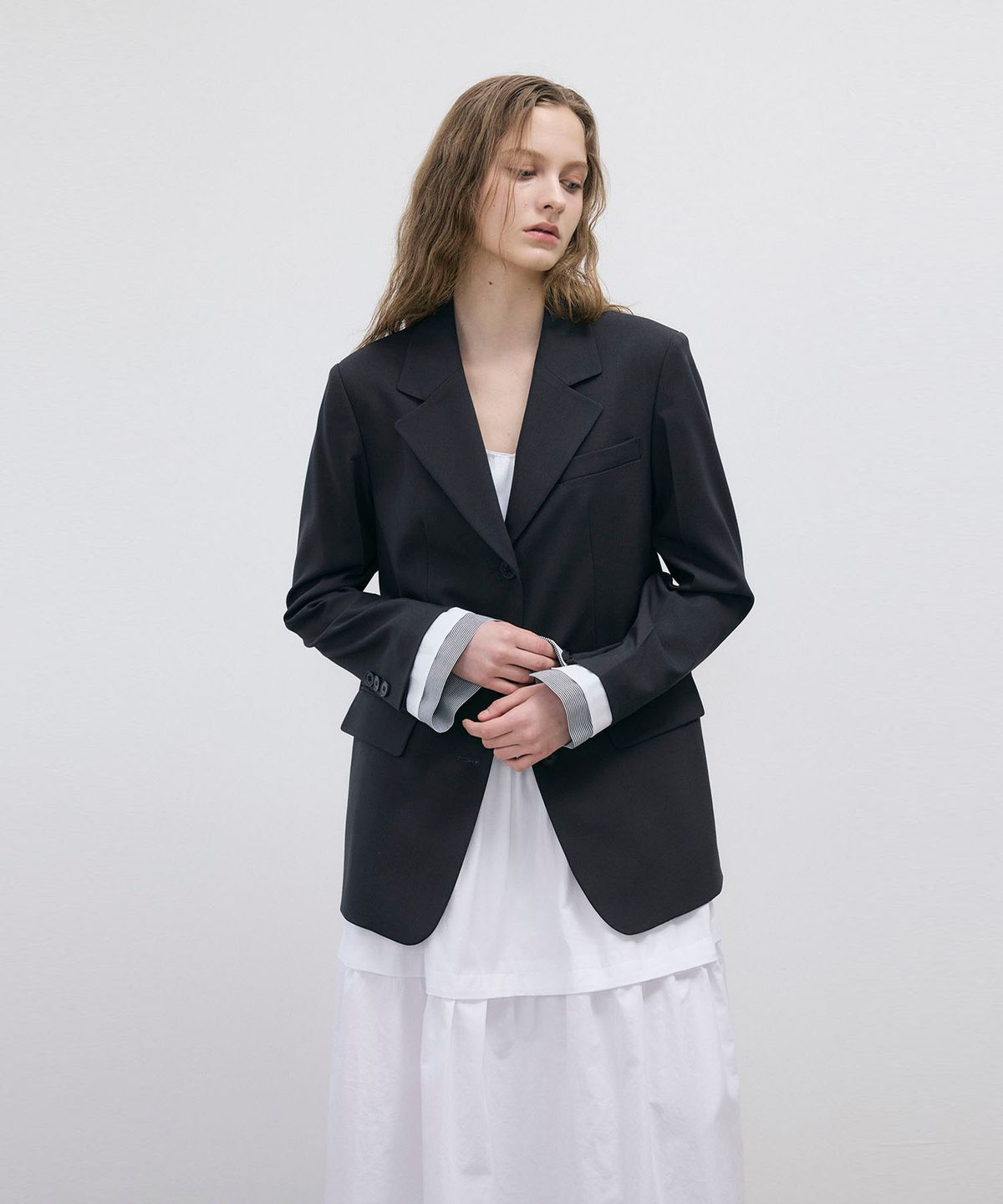 씨커슨(CKUSUN) CUFFS DETACHABLE SINGLE BREASTED JACKET - GREY