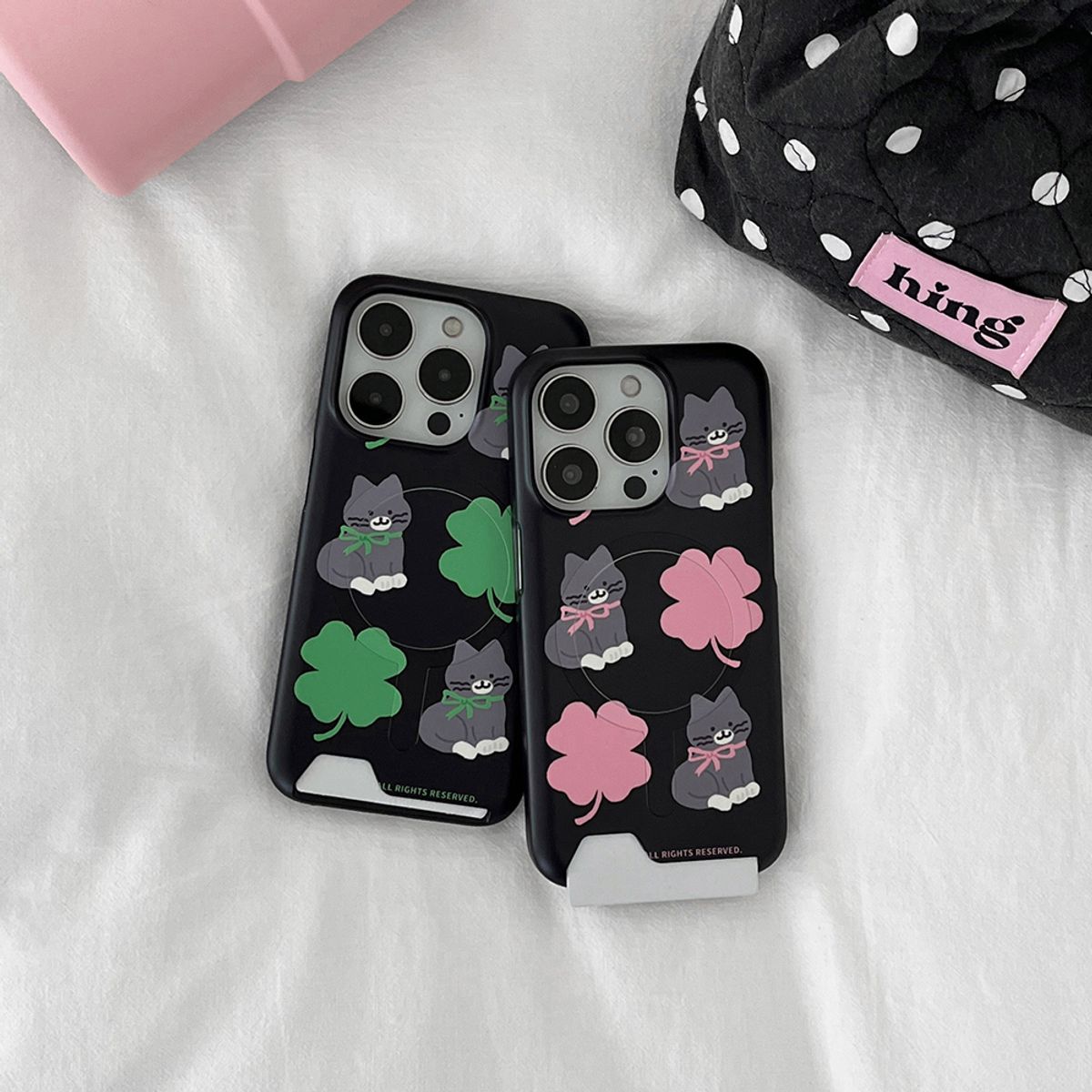 더나인몰(THE NINEMALL) clover hey cat pattern [맥세이프 카드수납 폰케이스]