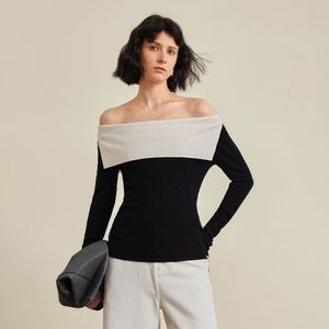 YY_Contrasting one-line neck top_2color