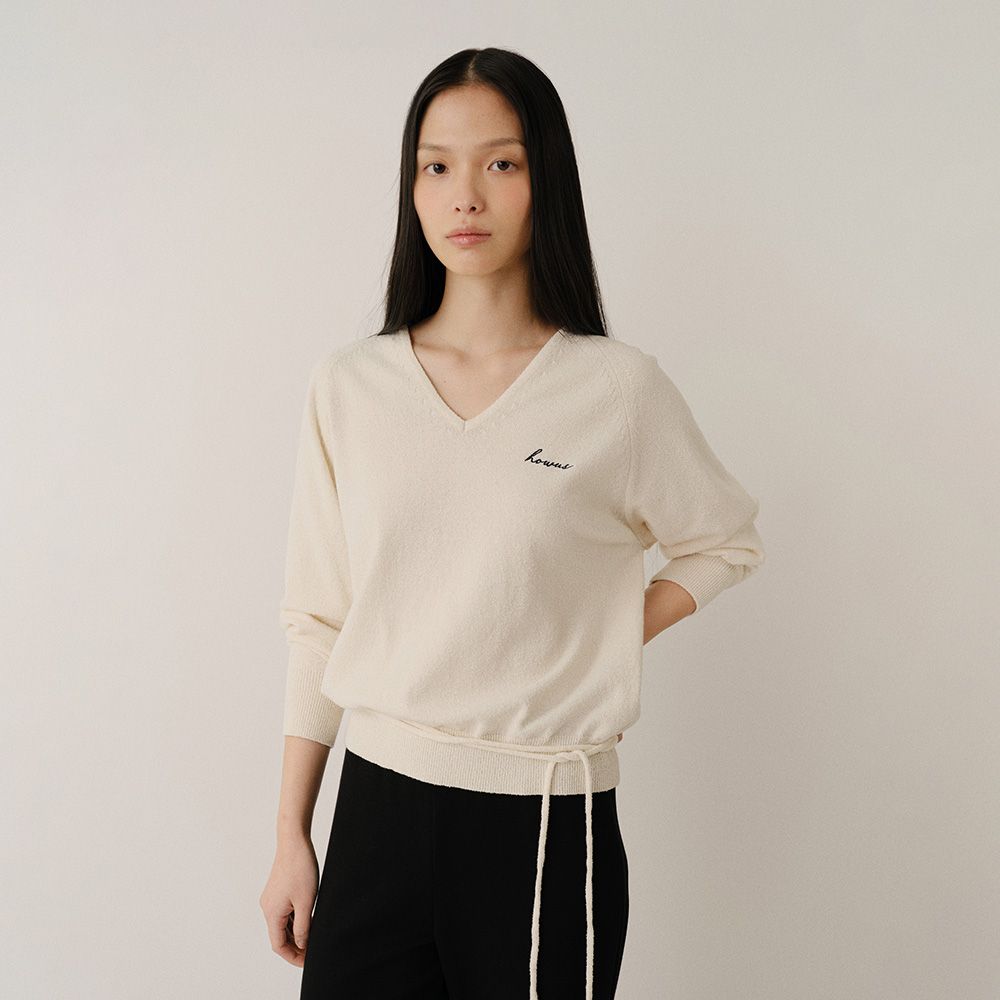 MUSINSA公式 | HOWUS CLO TIE V-NECK KNIT (CREAM)