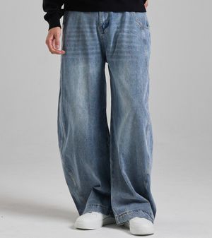 프론트 절개 빈티지 워싱 데님 팬츠 (라이트 블루)
