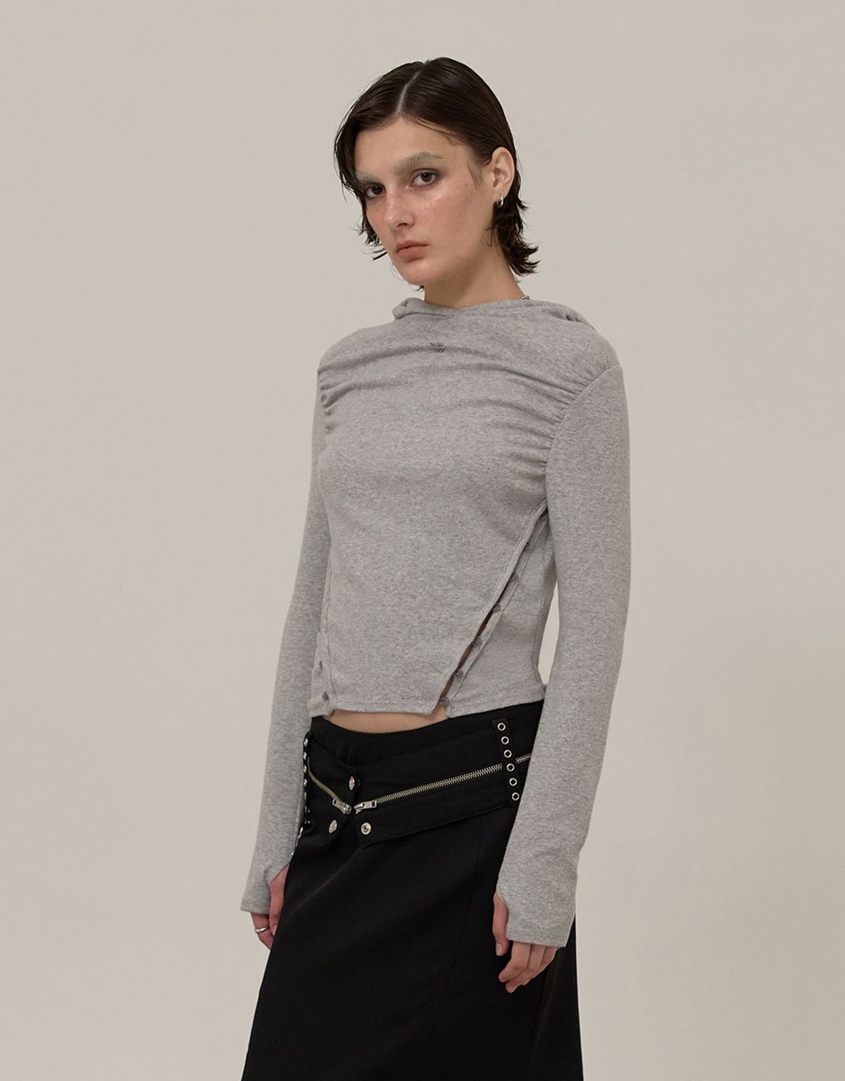 엠엠더블유(MMW) [MMW] SHIRRING LINE HOOD LSV-T (GREY)