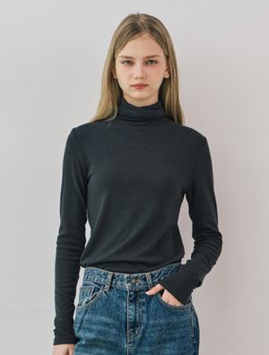 Daily angora turtleneck t-shirt - black