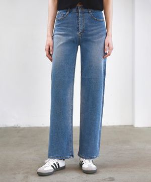 웨이스트 밴드 와이드 일자핏 데님 팬츠