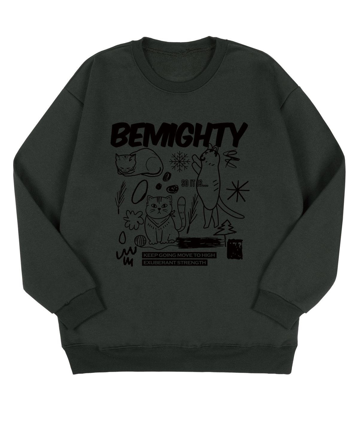 비마이티(BEMIGHTY) 드로잉 캣 오버핏 특양면 스웨트셔츠 [다크그레이]