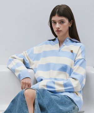 (W) 스트라이프 럭비 카라 니트 SKY BLUE