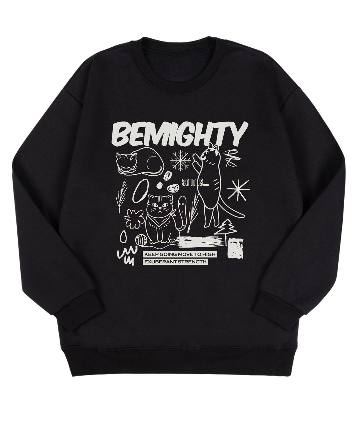 비마이티(BEMIGHTY) 드로잉 캣 오버핏 특양면 스웨트셔츠 [블랙]