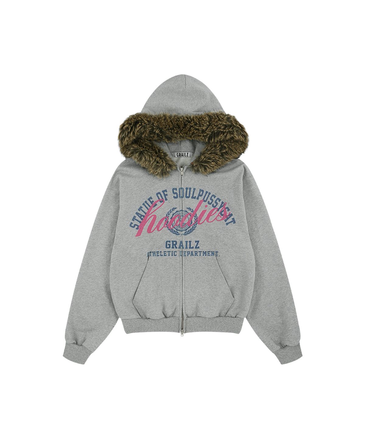 그레일즈(GRAILZ) [SOULPUSSSYCAT X GRAILZ] PARODY FUR ZIP HOODIE [GRAY]
