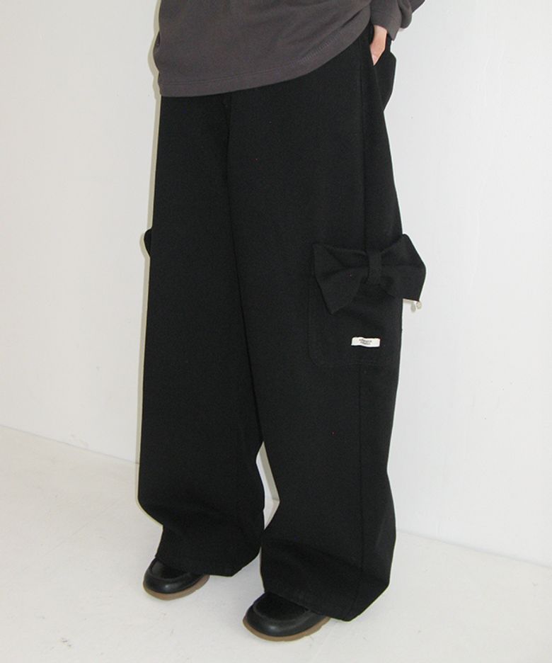 RIBBON POCKET CARGO DENIM PANTS BLACK