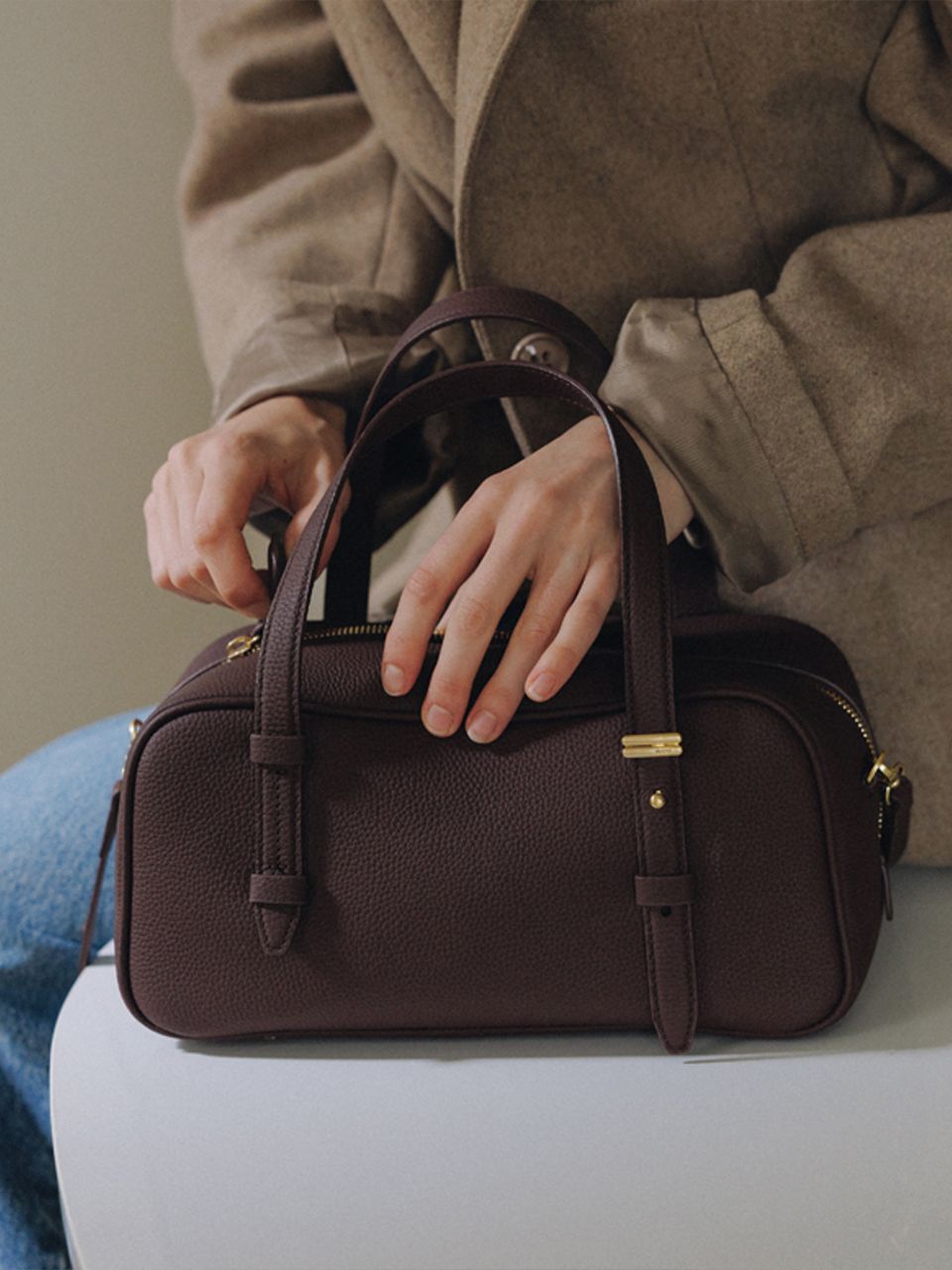 MUSINSA | DEMERIEL VT Boston Bag Purple Brown