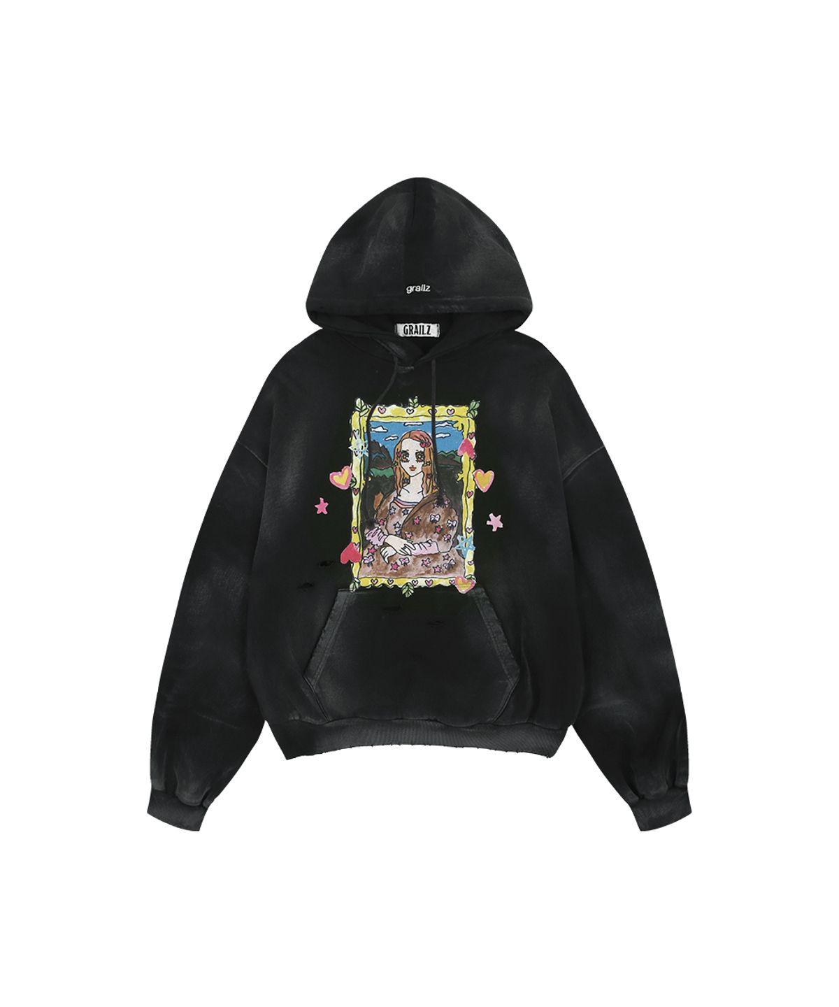 그레일즈(GRAILZ) [SOULPUSSSYCAT X GRAILZ] PARODY WASHED HOODIE [BLACK]